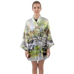 River Bridge Art Abstract Nature Long Sleeve Kimono Robe by Celenk