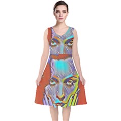 Femm Fatale V-neck Midi Sleeveless Dress  by NouveauDesign