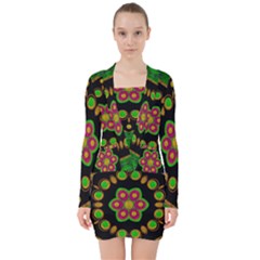 Magic Of Life A Orchid Mandala So Bright V-neck Bodycon Long Sleeve Dress by pepitasart