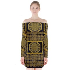 Beautiful Stars Would Be In Gold Frames Long Sleeve Off Shoulder Dress by pepitasart