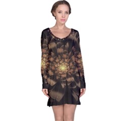 Fractal Flower Floral Bloom Brown Long Sleeve Nightdress by Celenk