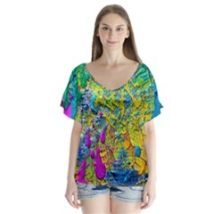 Background Art Abstract Watercolor V-neck Flutter Sleeve Top by Celenk
