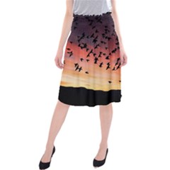 Sunset Dusk Silhouette Sky Birds Midi Beach Skirt by Celenk