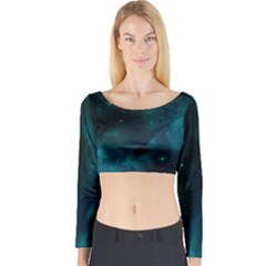 Green Space All Universe Cosmos Galaxy Long Sleeve Crop Top by Celenk