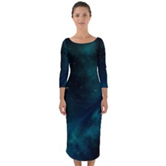 Green Space All Universe Cosmos Galaxy Quarter Sleeve Midi Bodycon Dress by Celenk