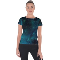 Green Space All Universe Cosmos Galaxy Short Sleeve Sports Top  by Celenk