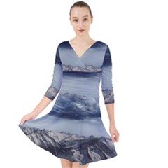 Mountain Landscape Sky Snow Quarter Sleeve Front Wrap Dress	 by Celenk