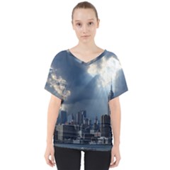 New York America New York Skyline V-neck Dolman Drape Top by Celenk