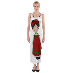 Frida Kahlo Doll Fitted Maxi Dress by Valentinaart