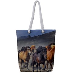 Horses Stampede Nature Running Full Print Rope Handle Tote (small)