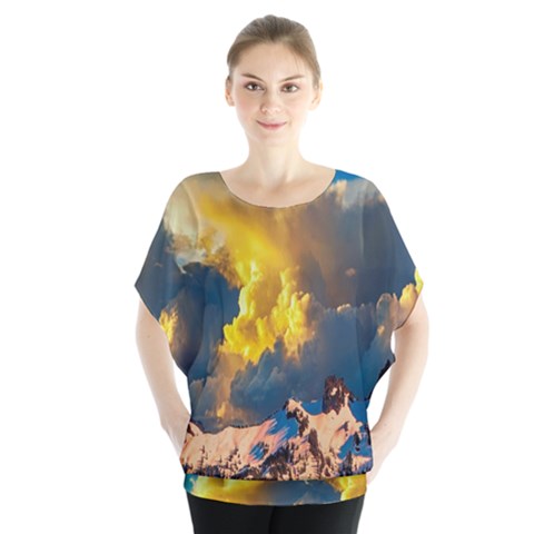 Mountains Clouds Landscape Scenic Blouse by Celenk