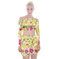 Cute Fruits Pattern Off Shoulder Top With Mini Skirt Set by paulaoliveiradesign