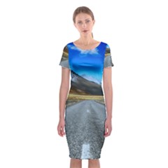 Road Mountain Landscape Travel Classic Short Sleeve Midi Dress