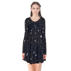Black Background Texture Stars Flare Dress by Celenk