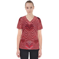 Red Wave Pattern Scrub Top by Celenk