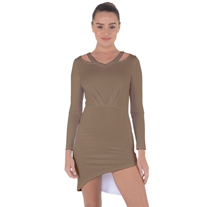 Brownish Asymmetric Cut-Out Shift Dress