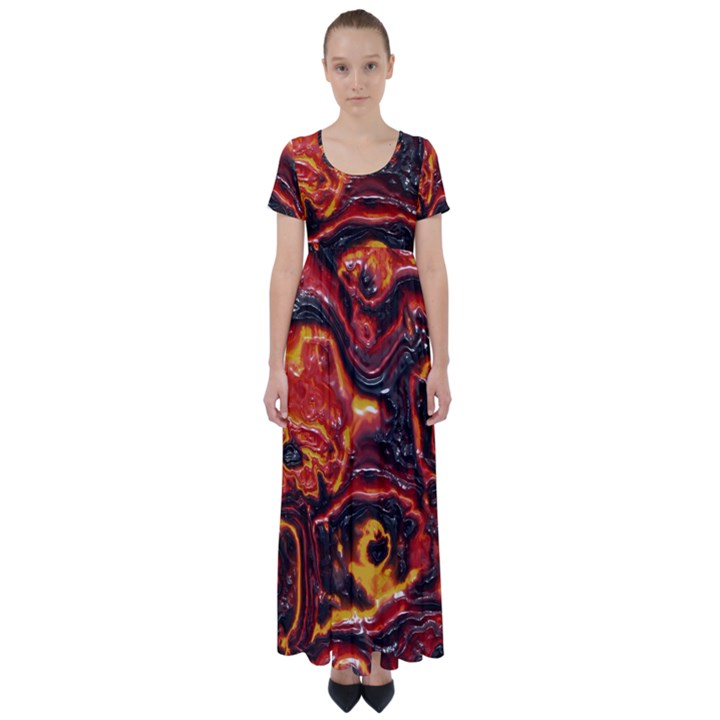 Lava Active Volcano Nature High Waist Short Sleeve Maxi Dress