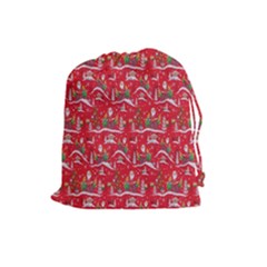 Red Background Christmas Drawstring Pouches (large)  by Nexatart