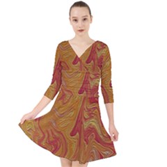 Texture Pattern Abstract Art Quarter Sleeve Front Wrap Dress	
