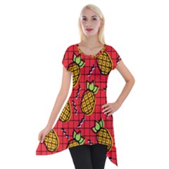 Fruit Pineapple Red Yellow Green Short Sleeve Side Drop Tunic by Alisyart