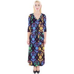 Pattern Background Bright Blue Quarter Sleeve Wrap Maxi Dress