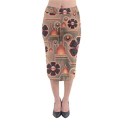 Background Floral Flower Stylised Midi Pencil Skirt