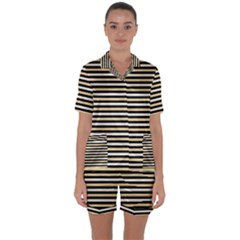 Black And Gold Stripes Satin Short Sleeve Pyjamas Set by jumpercat