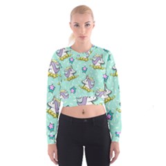 Magical Happy Unicorn And Stars Cropped Sweatshirt by Bigfootshirtshop