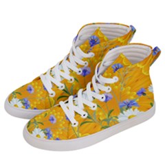 Flowers Daisy Floral Yellow Blue Women s Hi-top Skate Sneakers