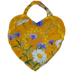 Flowers Daisy Floral Yellow Blue Giant Heart Shaped Tote