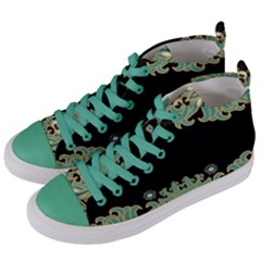 Black,green,gold,art Nouveau,floral,pattern Women s Mid-top Canvas Sneakers by NouveauDesign