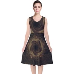 Beads Fractal Abstract Pattern V-neck Midi Sleeveless Dress 