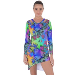 Star Abstract Colorful Fireworks Asymmetric Cut-out Shift Dress