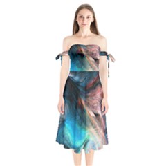 Background Art Abstract Watercolor Shoulder Tie Bardot Midi Dress