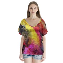 Background Art Abstract Watercolor V-neck Flutter Sleeve Top by Nexatart