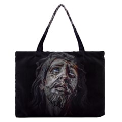 Jesuschrist Face Dark Poster Zipper Medium Tote Bag by dflcprints
