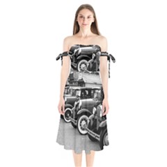 Vehicle Car Transportation Vintage Shoulder Tie Bardot Midi Dress by Nexatart