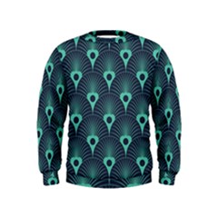 Blue,teal,peacock Pattern,art Deco Kids  Sweatshirt by NouveauDesign
