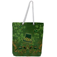 Happy St  Patrick s Day With Clover Full Print Rope Handle Tote (large) by FantasyWorld7