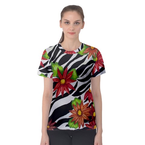 Floral Zebra Print Women s Sport Mesh Tee by dawnsiegler