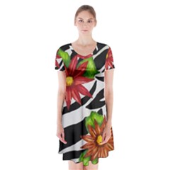 Floral Zebra Print Short Sleeve V-neck Flare Dress by dawnsiegler