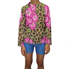 Floral Leopard Print Kids  Long Sleeve Swimwear by dawnsiegler