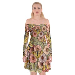 Flower Butterfly Cubism Mosaic Off Shoulder Skater Dress by Nexatart