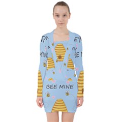 Bee Mine Valentines Day V-neck Bodycon Long Sleeve Dress by Valentinaart