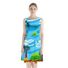 Landscape Background Nature Sky Sleeveless Waist Tie Chiffon Dress by Nexatart