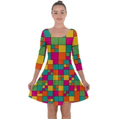 Squares Abstract Background Abstract Quarter Sleeve Skater Dress