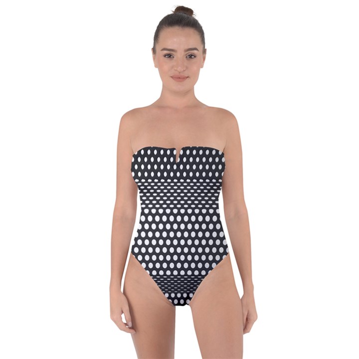 Holes Sheet Grid Metal Tie Back One Piece Swimsuit