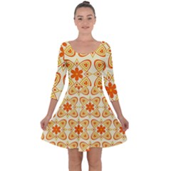 Background Floral Forms Flower Quarter Sleeve Skater Dress