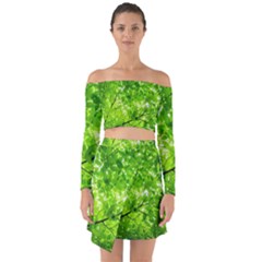 Green Wood The Leaves Twig Leaf Texture Off Shoulder Top With Skirt Set by Nexatart