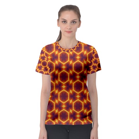 Black And Orange Diamond Pattern Women s Sport Mesh Tee by Fractalsandkaleidoscopes